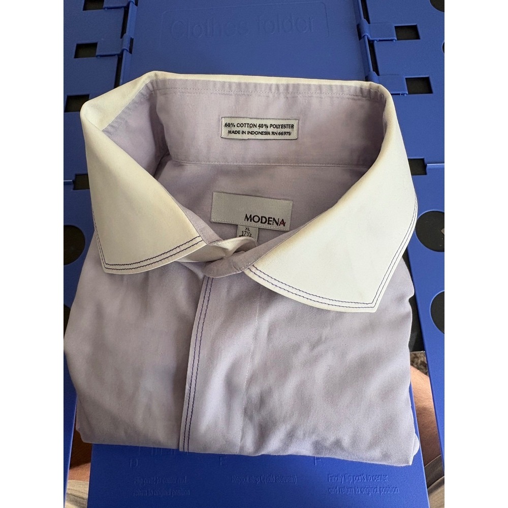 Modena Mens Dress Shirt XL 17.5 34/35 Purple White Contrast Collar French Cuff